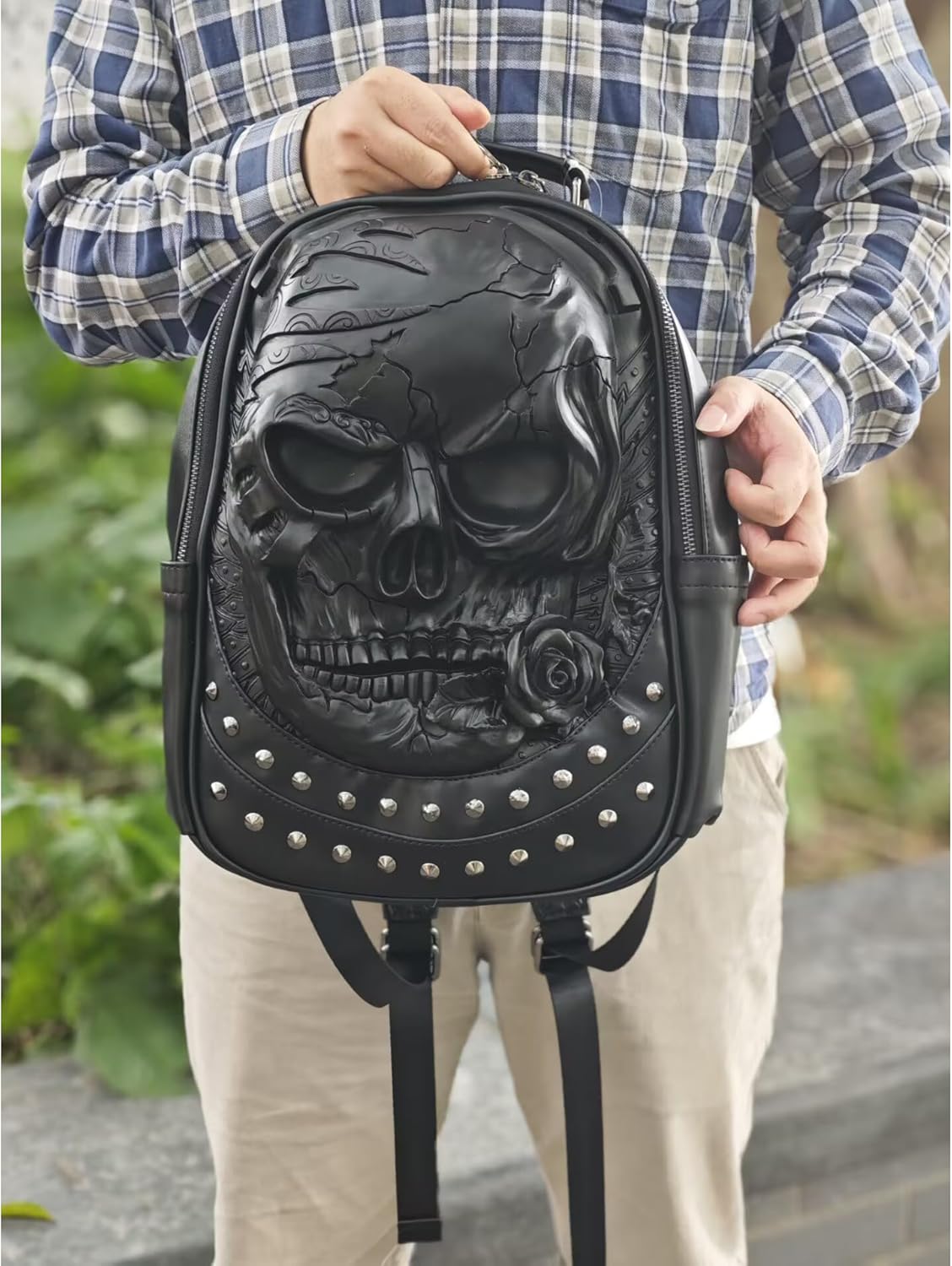 Berchirly 3D Skull Pu Leather Shoulder Backpacks Men Women Fashion Travel College Bags Small Backpack Black - Image 7