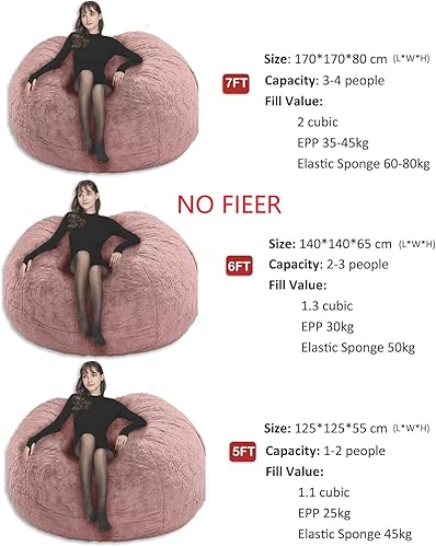 Miniatura 4 de Puf para adultos y niños, sin relleno, cómodas sillas gigantes para sala de estar, puf para almacenamiento de animales de peluche, 5 pies, color gris