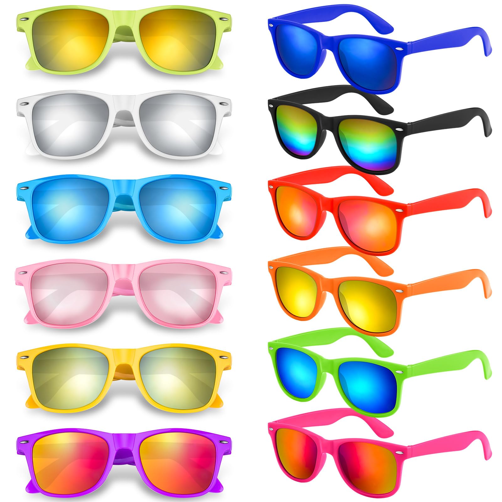 Lot de 12 lunettes de soleil fluo avec verres colorés en vrac pour anniversaire, plage, piscine, fête, 12 couleurs vives