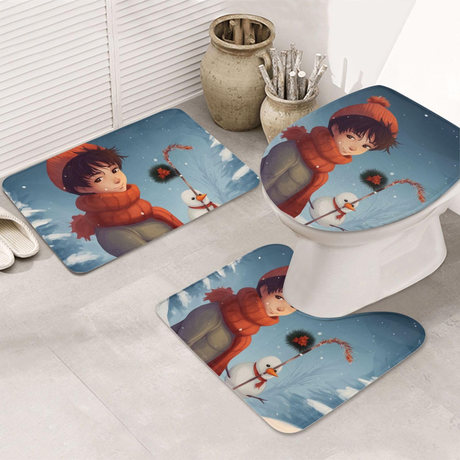 Tapis de bain Merry Christmas en flanelle pour décorer votre salle d'eau