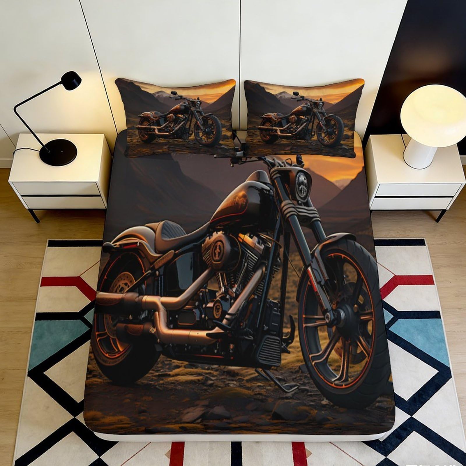 3D Printed Cow Skull Pattern Fitted Sheet Microfiber Deep Pocket Green Rose Mattress Fitted Cover Bedroom Protection 120x200x25cm