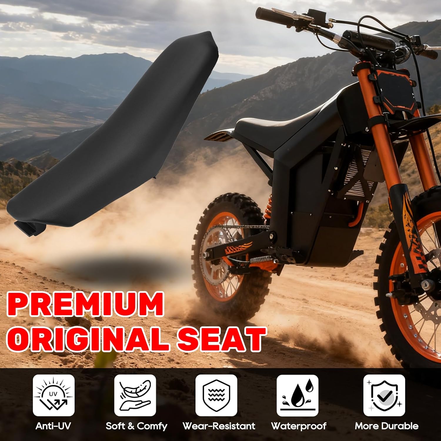 JERBOR Original Seat for Tuttio Soleil01 Electric Drit Bike, Waterproof Comfortable Durable Motorcycle Replacement Seat Cushion for Tutto Tutti Electric Motorcycle (Black)