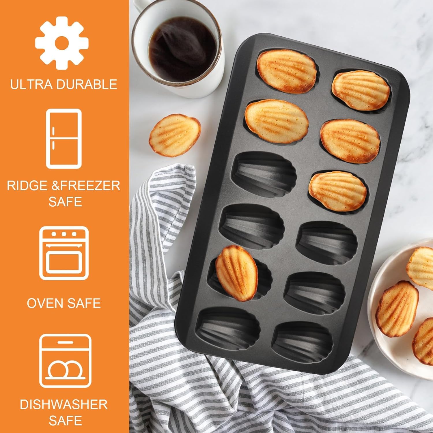 Madeleines Madeleine forma do pieczenia, blacha do pieczenia, stal węglowa z powłoką zapobiegającą przywieraniu, do formy do ciasta, pieca, czekolady, brownies, 40 x 22,8 cm