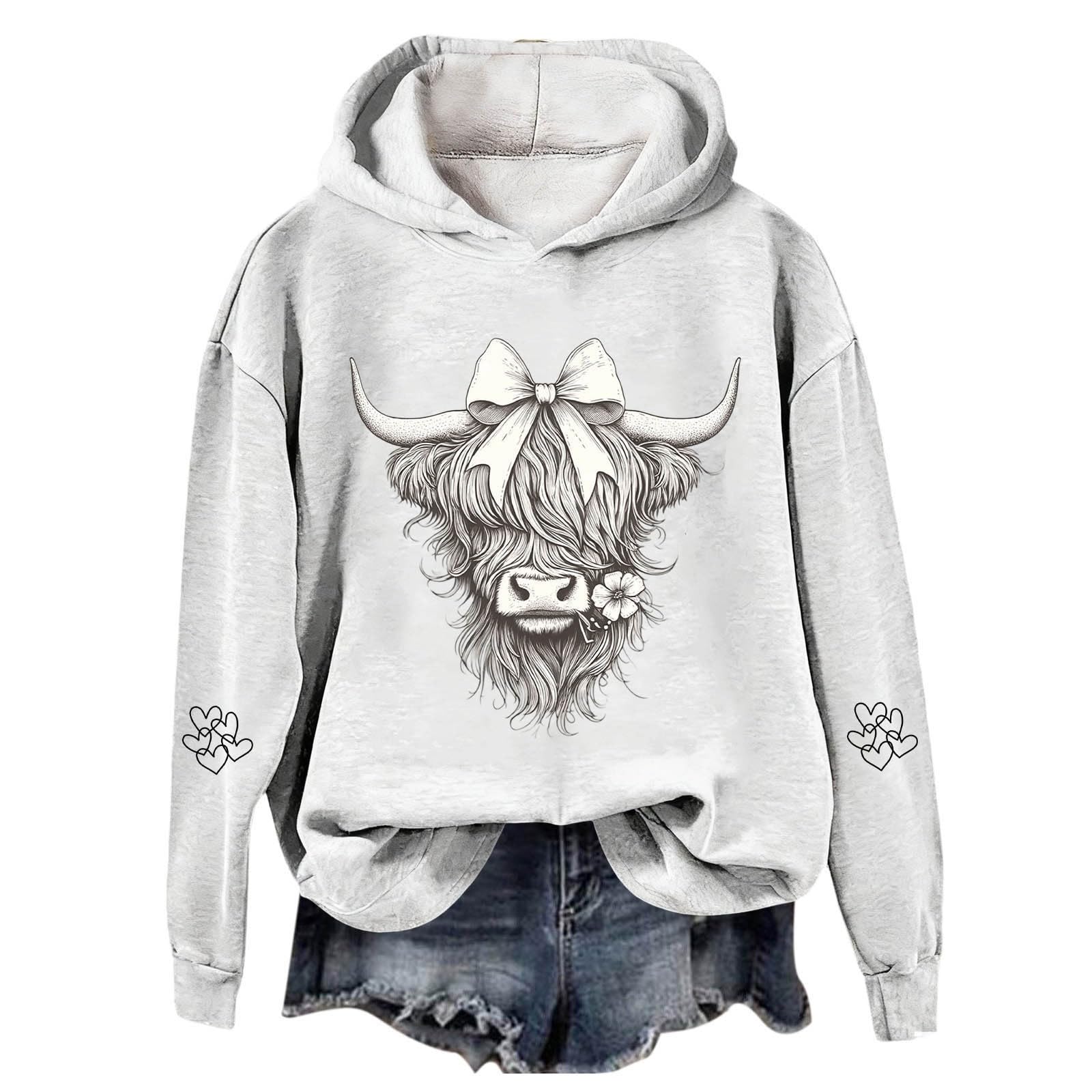 Sweat à capuche imprimé vache contre le froid pull graphique western