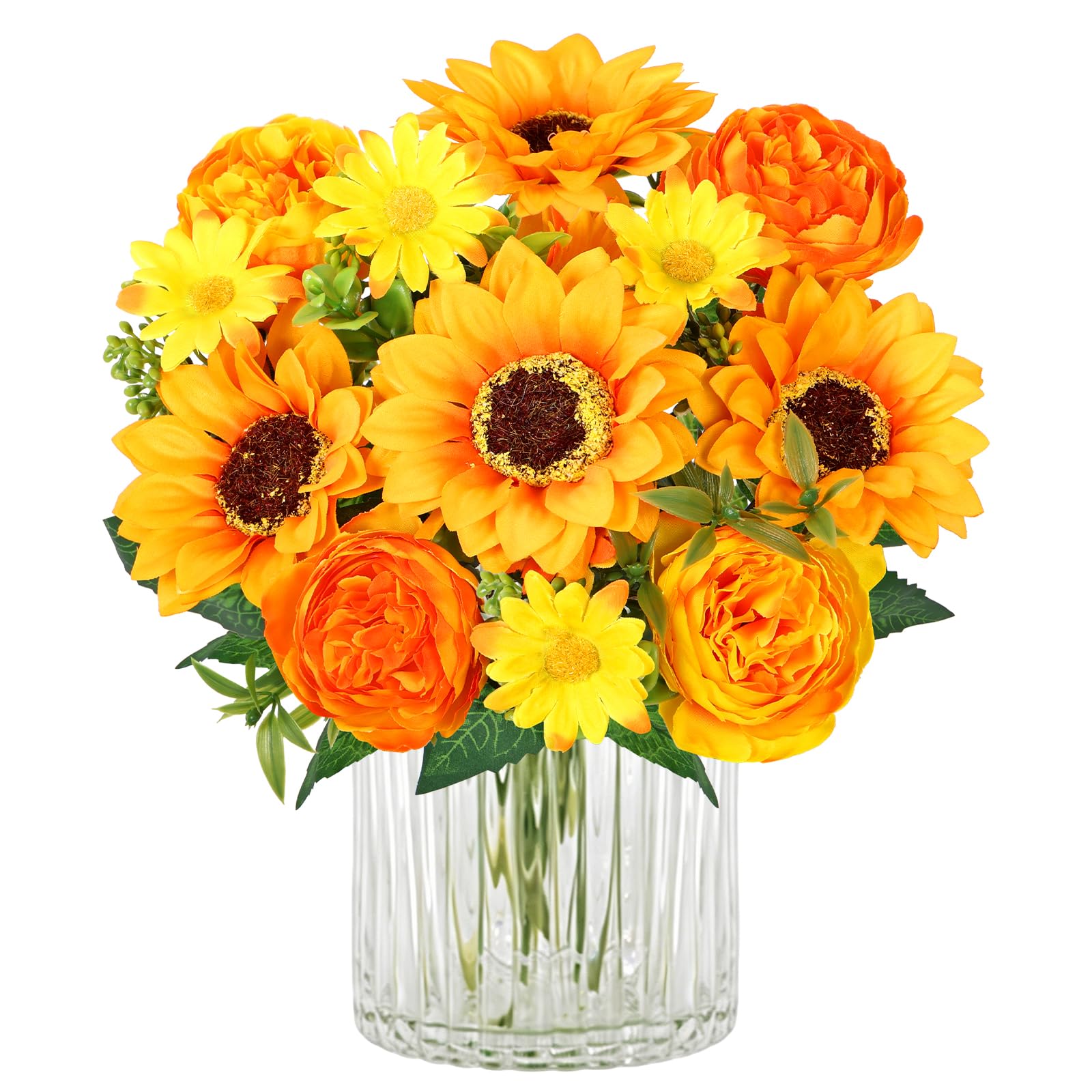 MEIVINES Artificial Sunflowers 2 Bunches Yellow Artificial Flowers Fake Silk Sunflower Peonies Bouquets for DIY Craft Wedding Party Office Home Decoration Arrangement