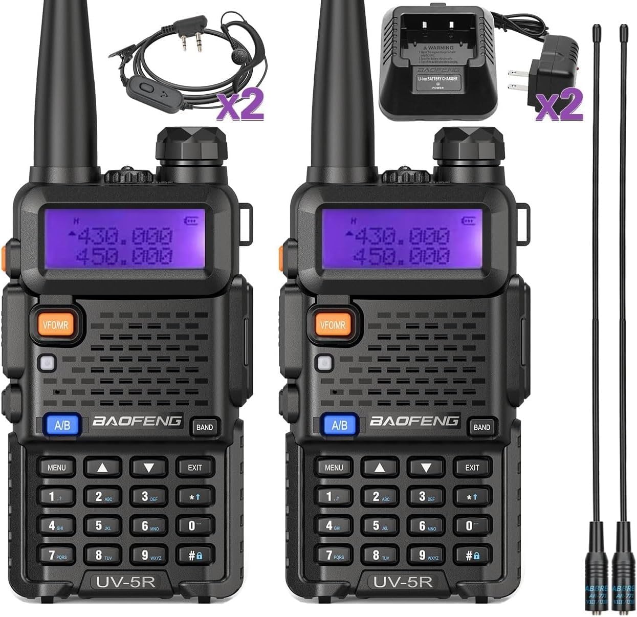 UV-5R Ham Radio Long Range UV5R Dual Band VHF UHF Rechargeable Walkie Talkies for Adults Handheld Two Way Radio with Earpiece AR-771 Full Kit for Camping Hunting Survival Gear,2Pack