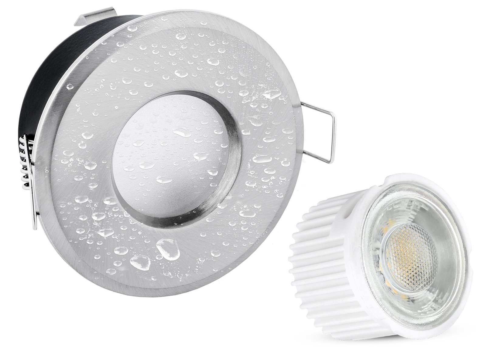 linovum Einbaustrahler 10er Set inkl. LED Modul 4W warmweiß - Spots in rund Alu gebürstet mit IP65 Wasserschutz für Bad