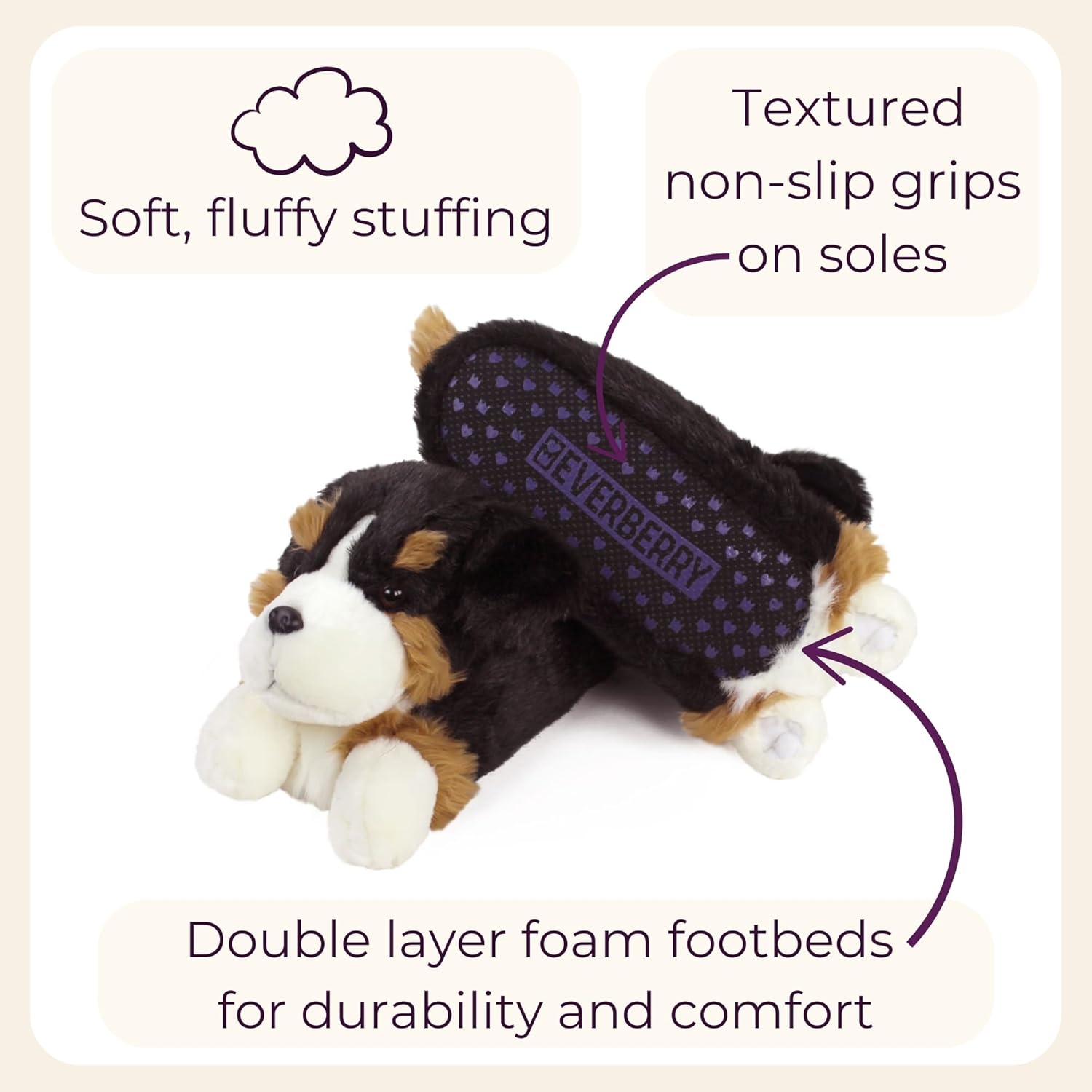Bernese Mountain Dog Slippers for Women and Men - Fuzzy Plush Animal Slippers for Adults