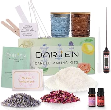 DARJEN Candle Making Kits for Beginners, DIY Starter Scented Candles Making Kit - 2 Glass JarsBlue, Amber, Soy Wax, Scented, Card & More, Full Soy Candle Making Supplies Set Perfect Gifts