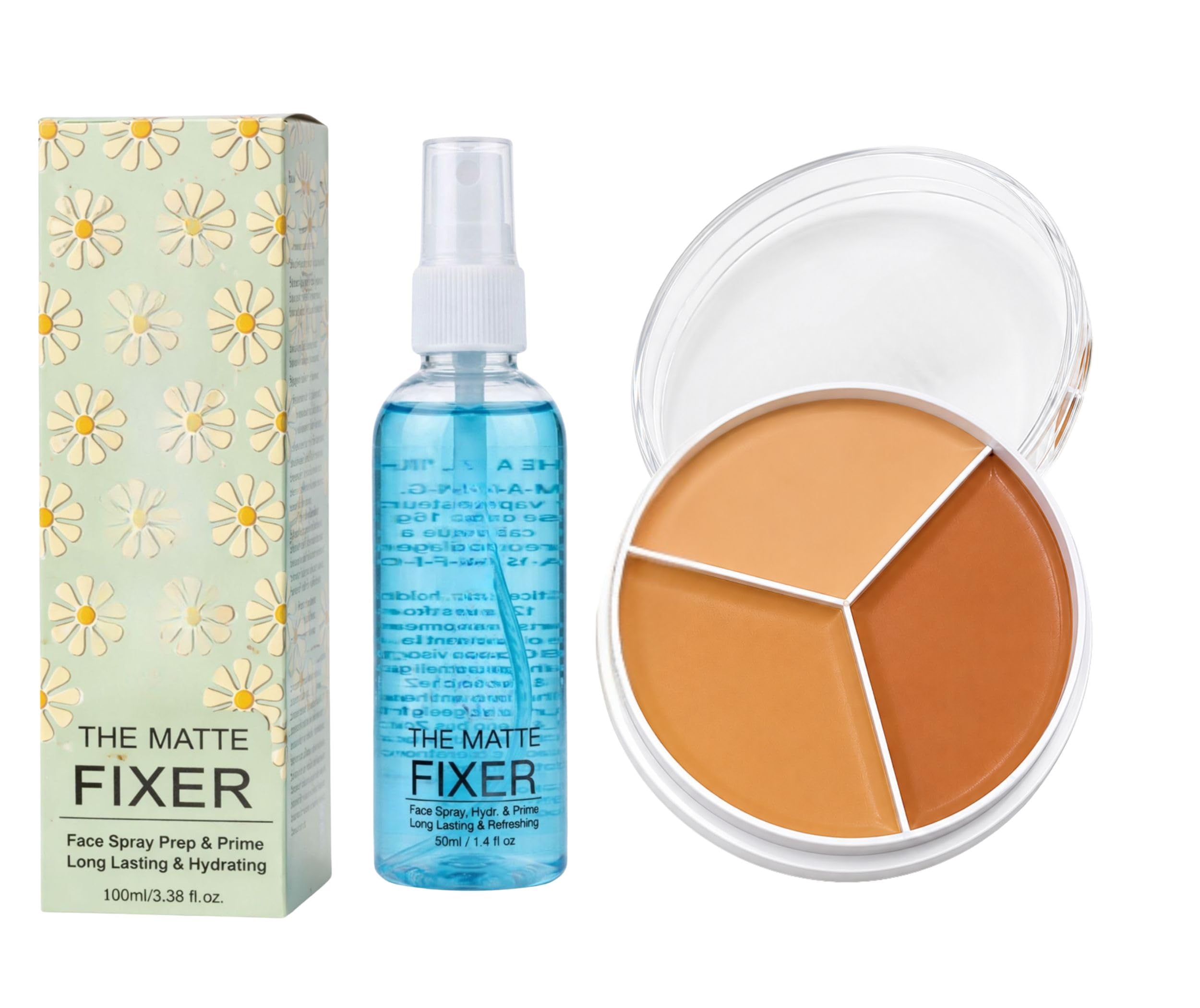 Professional Sculpt & Lock Makeup Set – 3-Color Cream Contour & Concealer Palette & The Matte Fixer Setting Spray (100ml) | Long-Lasting Hydrating Makeup Base Essentials-image-5