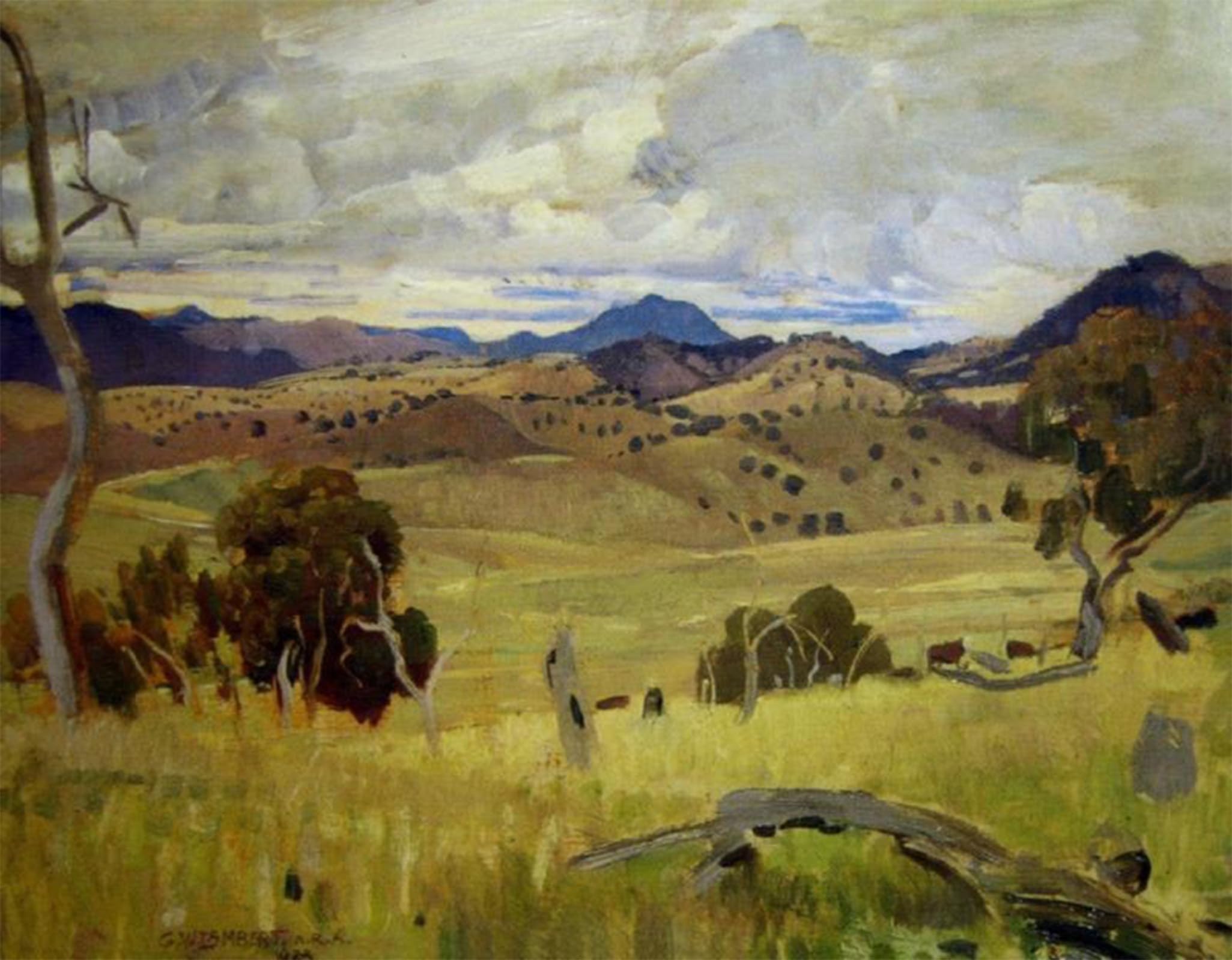 ARTXLXXBN Famous Prints Artwork Pictures Poster Painting Art Michelago Landscape by George Lambert Artwork Landscape Pictures for Home Decor 60x90cm