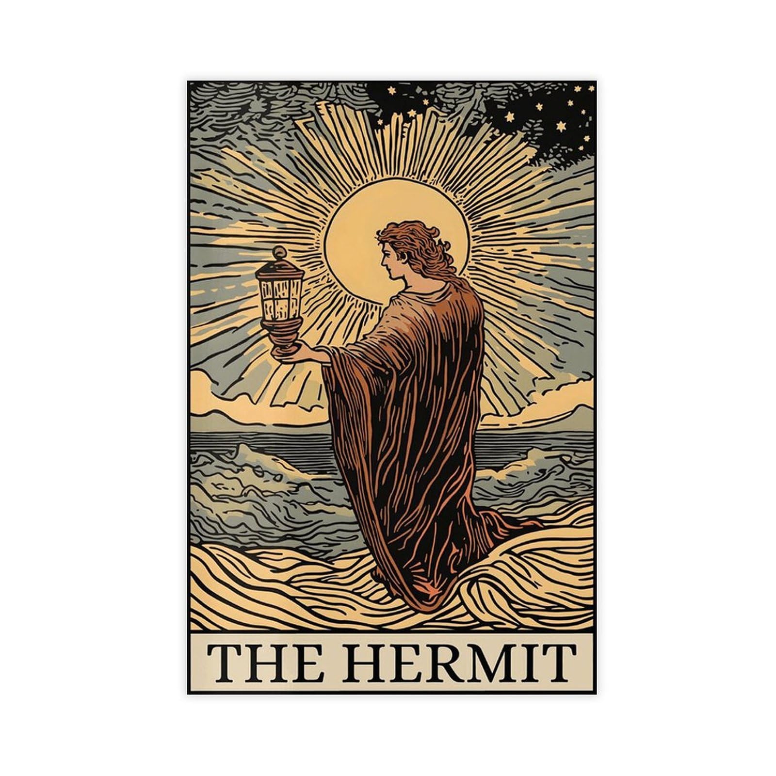 Kroey The Hermit Tarot Card Print Spiritual Art Boho Decor Poster Mystical Painting Witchy Wall Meditation Gifts Unframe-the Boh08x1