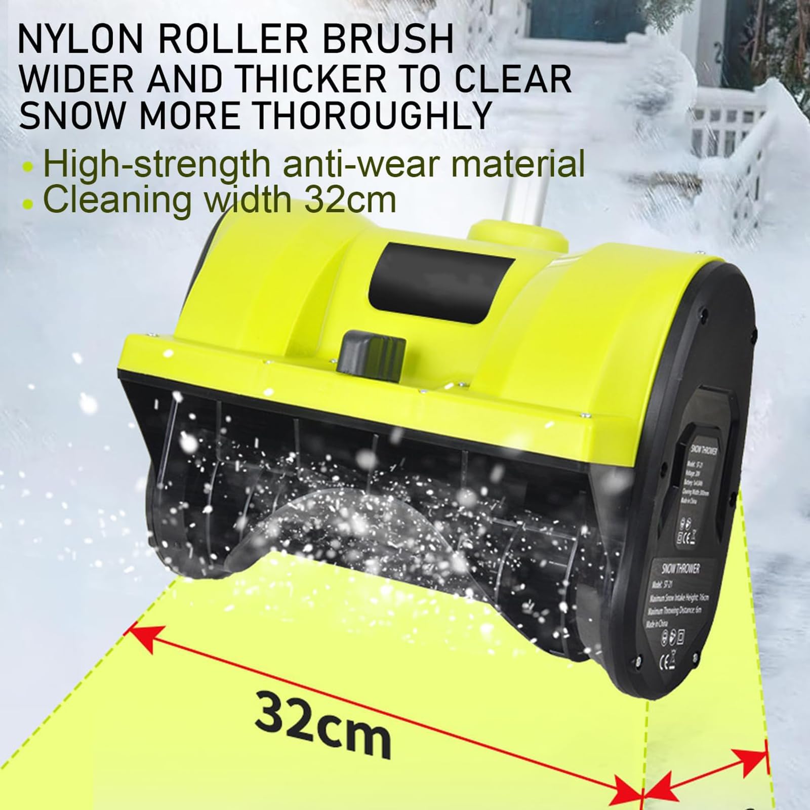 Souffleuse À Neige Électrique, Pelle À Neige Au Lithium sans Fil 20 V, 33 Cm De Largeur/10,2 Cm De Profondeur, Hauteur De Projection De Neige 8 M, pour Allée, Route, Déneigement Domestique