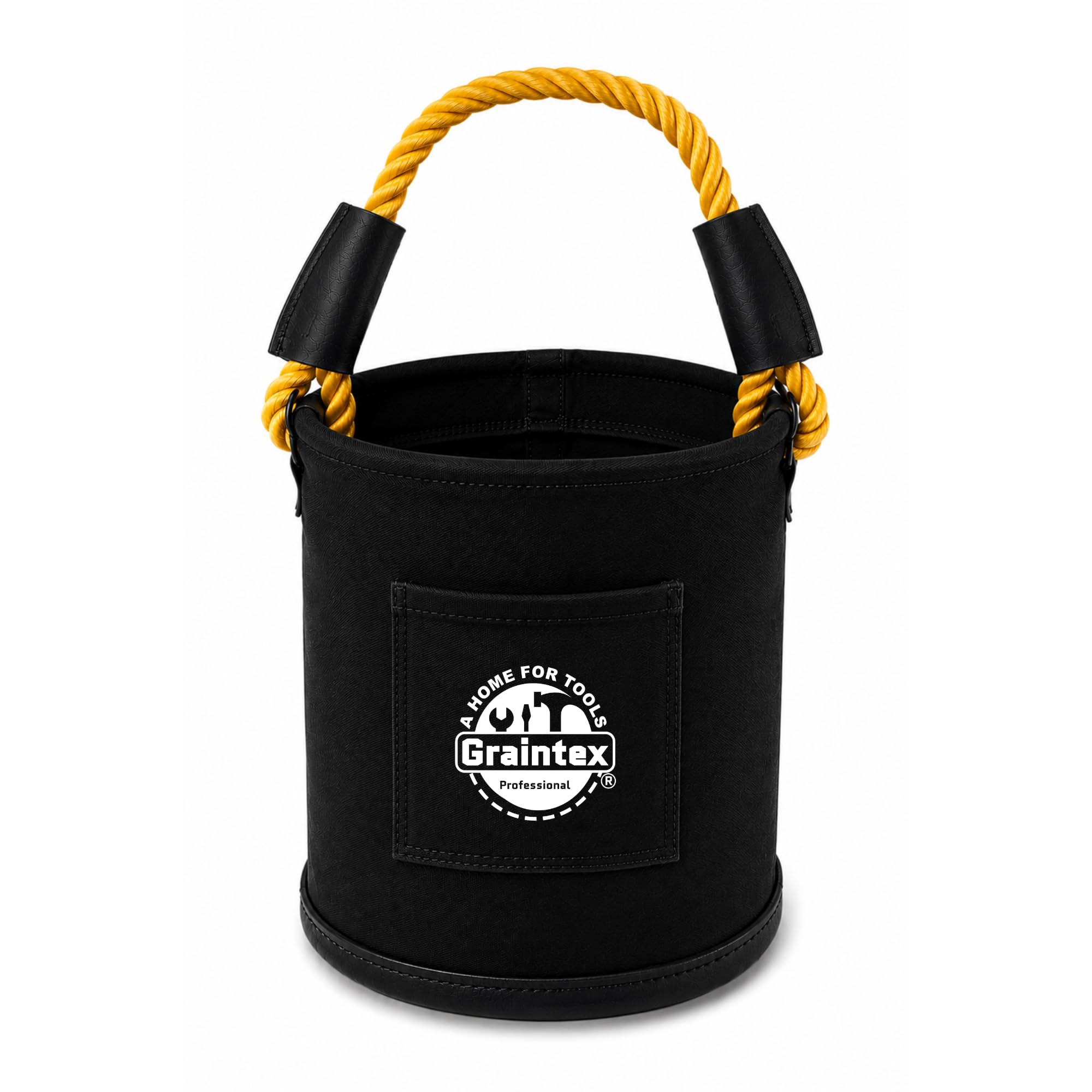 Graintex Utility Canvas Bucket Plastic Bottom 12” x 16” Heavy Duty Canvas (Black)