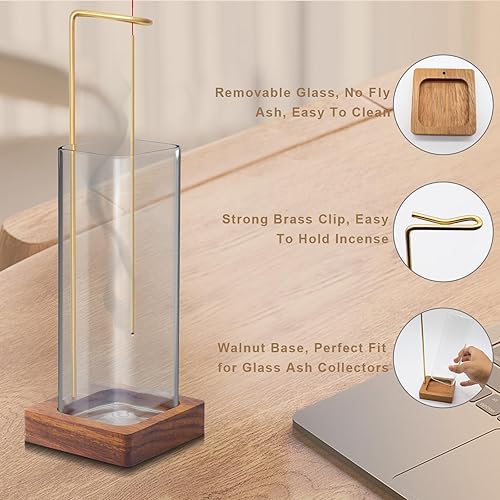 Miniatura 3 de Soporte para varillas de incienso SYOUACEND para palos anti-ceniza con vidrio extraíble, soporte de incienso boca abajo, colector de cenizas,