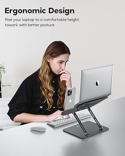 Miniatura 2 de NTMY Soporte para portátil con soporte para teléfono, soporte plegable de aluminio para computadora portátil de altura ajustable para MacBook Air