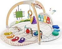 Move2Play Montessori Wooden Kick & Play Baby Gym with Musical Piano - Tummy Time Activity Center for Newborns 0-6+ Months (Deluxe)