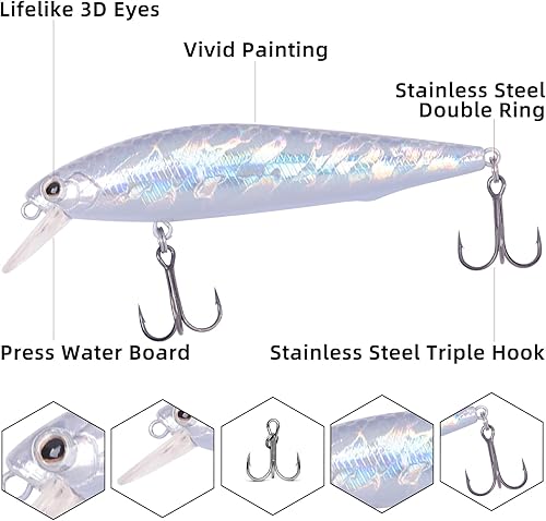 Miniatura 3 de Señuelos de pesca de lubina, cebos duros, pequeños pececillos que hunden, jerkbaits para lubina, cuerpo duro, juego de señuelos