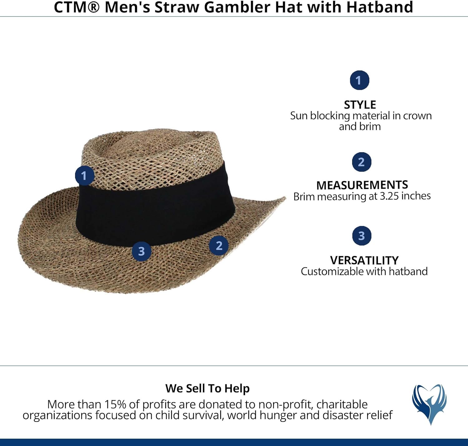 CTM Unisex Straw Gambler Hat with Hatband - Image 4
