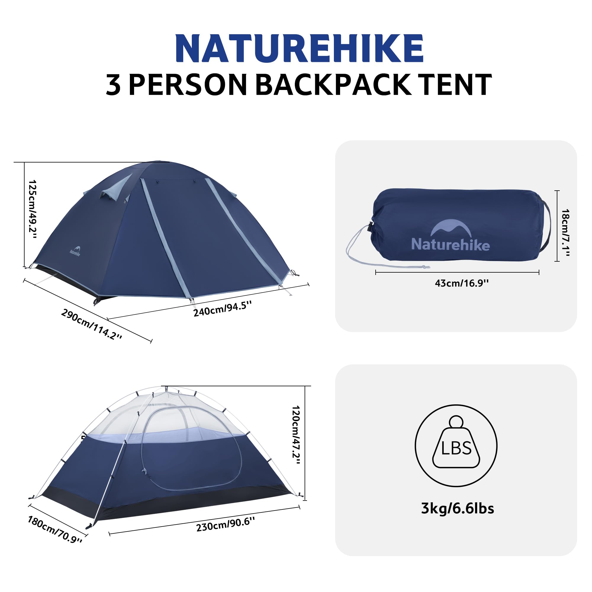 Naturehike Bleik Tenda a cupola ultraleggera per 2-3 persone, con 2 tende per campeggio, trekking e ciclismo