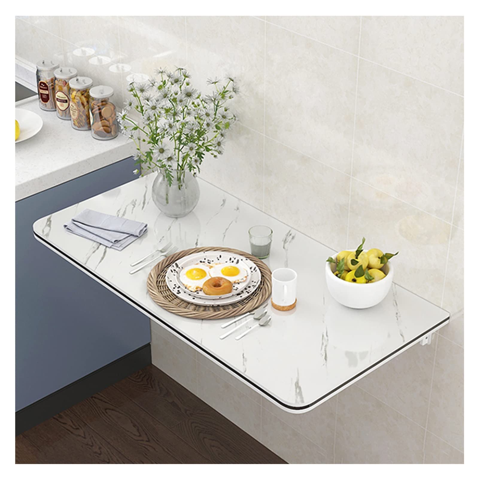 Table pliante murale blanche pour repas de cuisine ou coin ordinateur