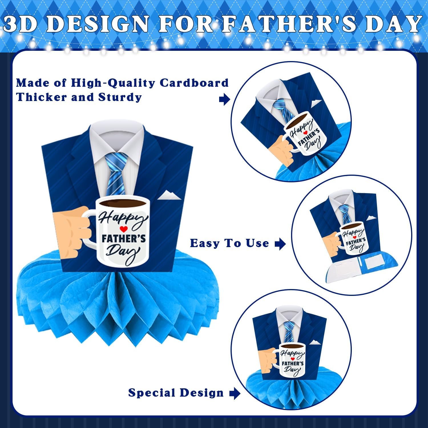 9 PCS Father's Day Decor Honeycomb Centerpieces, Father's Table Decorations for Father's Party Supplies, Blue