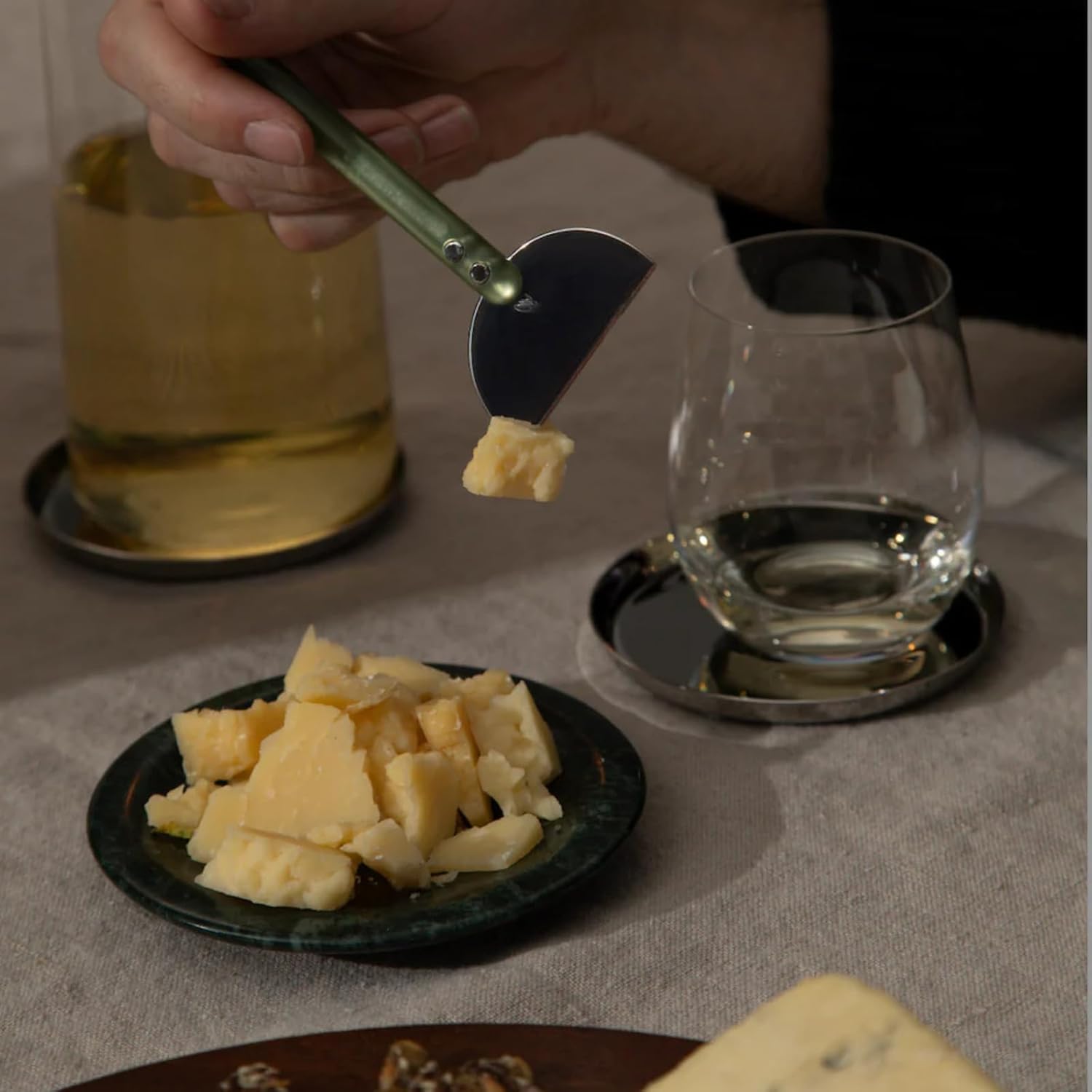 Holcomb Studio Wedge Cheese Knives | 3-Piece Stainless Steel Cheese Knife Set with Frosted Sage Handles | Modern Serveware for Hard & Soft Cheeses | Dishwasher Safe Giftable Entertaining Essential