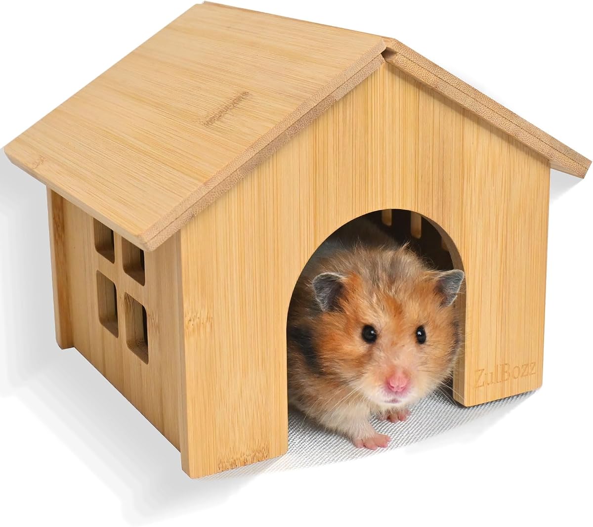 Casa escondite para hámster de bambú de 0,3 pulgadas de grosor, cabaña para hámster con techo inclinado premontado, nido de refugio de madera sin clavos para hámster enano, robot, ratón, 4,4 x 3,8 x 4 pulgadas, pequeño