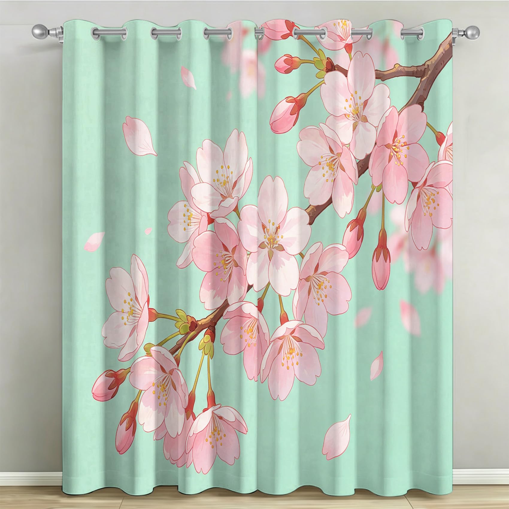 Rideau Fleurs de Printemps pour Salon et Chambre | Lot de 2 Rideaux Occultants Oeillets 140x240