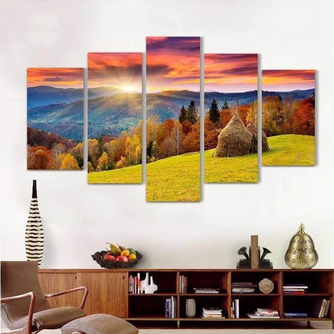 Décoration murale arbres rouges en 5 parties pour grand mur - 7