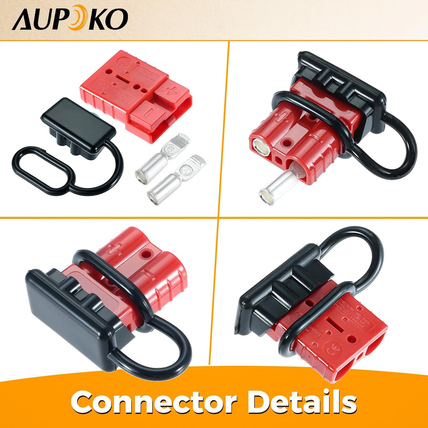 Aupoko 50A Battery Quick Connect Disconnect Connector Compatible with Anderson 6 to 12 Gauge Battery Cable Connector, 12V to 36V Wire Harness Plug Kit for Car Bike ATV Winch Trailer Lifts Motors More