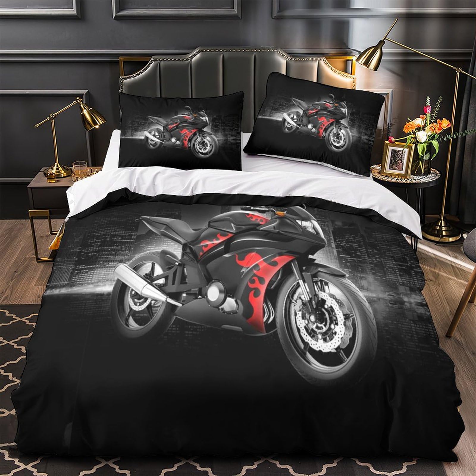 MXRMXR Motorbike Duvet Cover Set 3D Printed Bedding Comforter Cover Set 3 Pieces Soft Microfiber Bedding Quilt Cover with Zipper Closure for Teens And Adults Single（140x200cm）