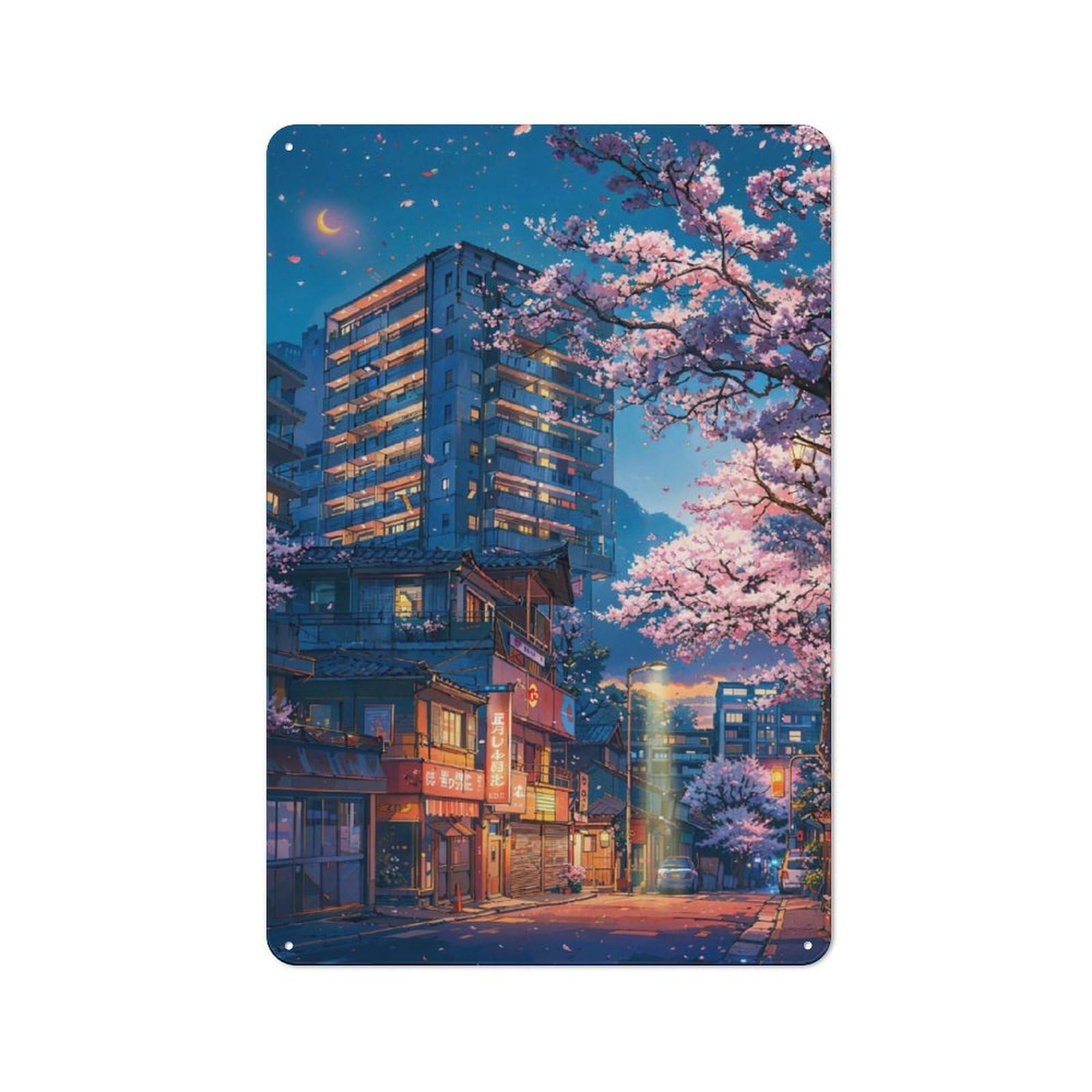 Junmoney When The Sakura Bloom Metal Sign 30X20cm With For Hallway Wall, Vintage Decor, For Garage, Workshop And Man Cave Decoration