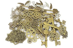 LolliBeads® 230 Gram Antiqued Bronze/Silver Metal Skeleton Keys and Wings, Bronze Steampunk...