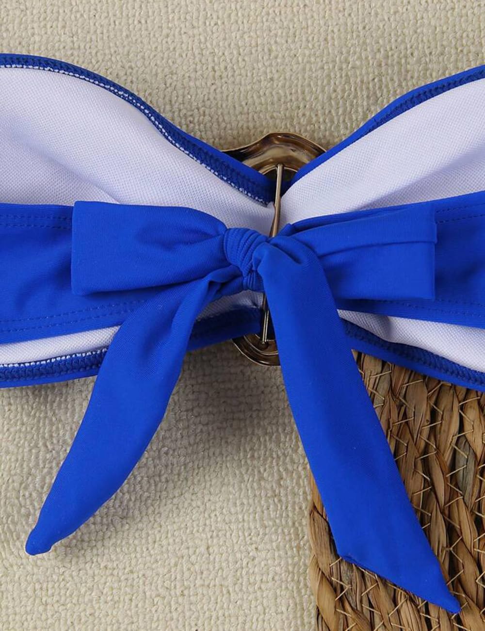 Tainehs Women's Strapless Bikini Sets Tube Top Bandeau Swimsuit Tie Back Mid Rise Two Piece Bathing Suits Blue - Image 6