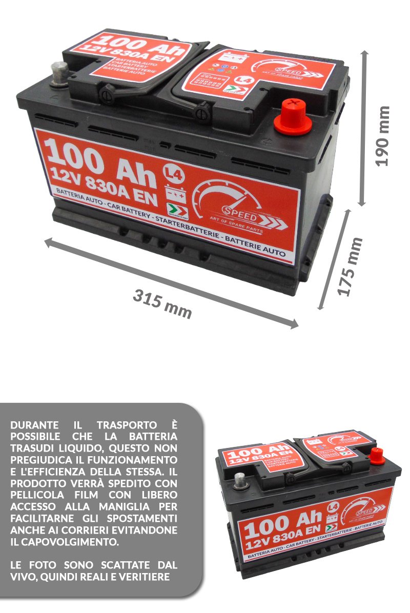 Speed - Batería de arranque de coche original L4 de 100 Ah, 12 V, 830 A +DX | polo positivo a la derecha