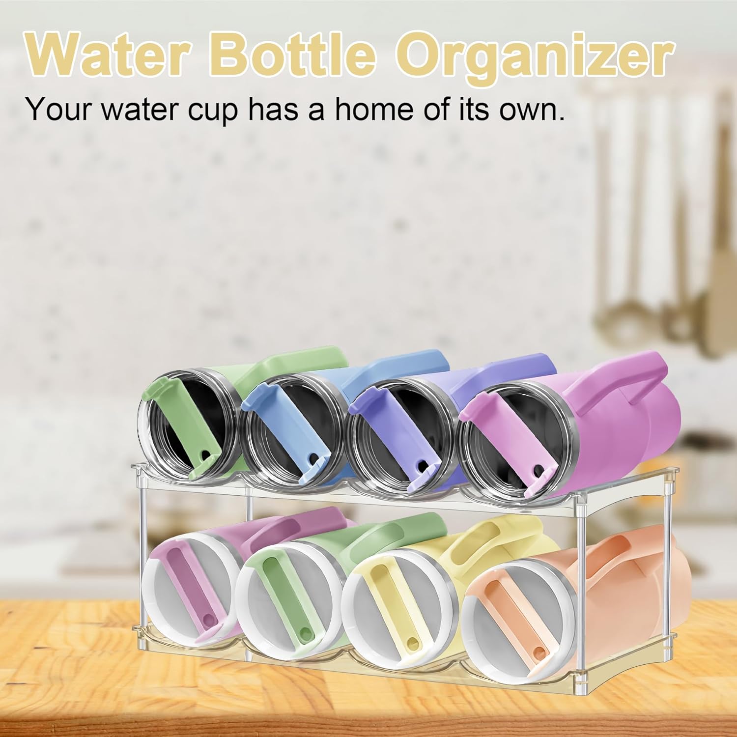 Stackable Water Bottle Organizer for Stanley 40oz Tumblers – Acrylic Water Bottle Holder for Cabinet, Pantry, Large Tumbler Organizer Storage Rack, Stanley Cup Storage, 2 Tier, Holds 8 Bottles - Image 8