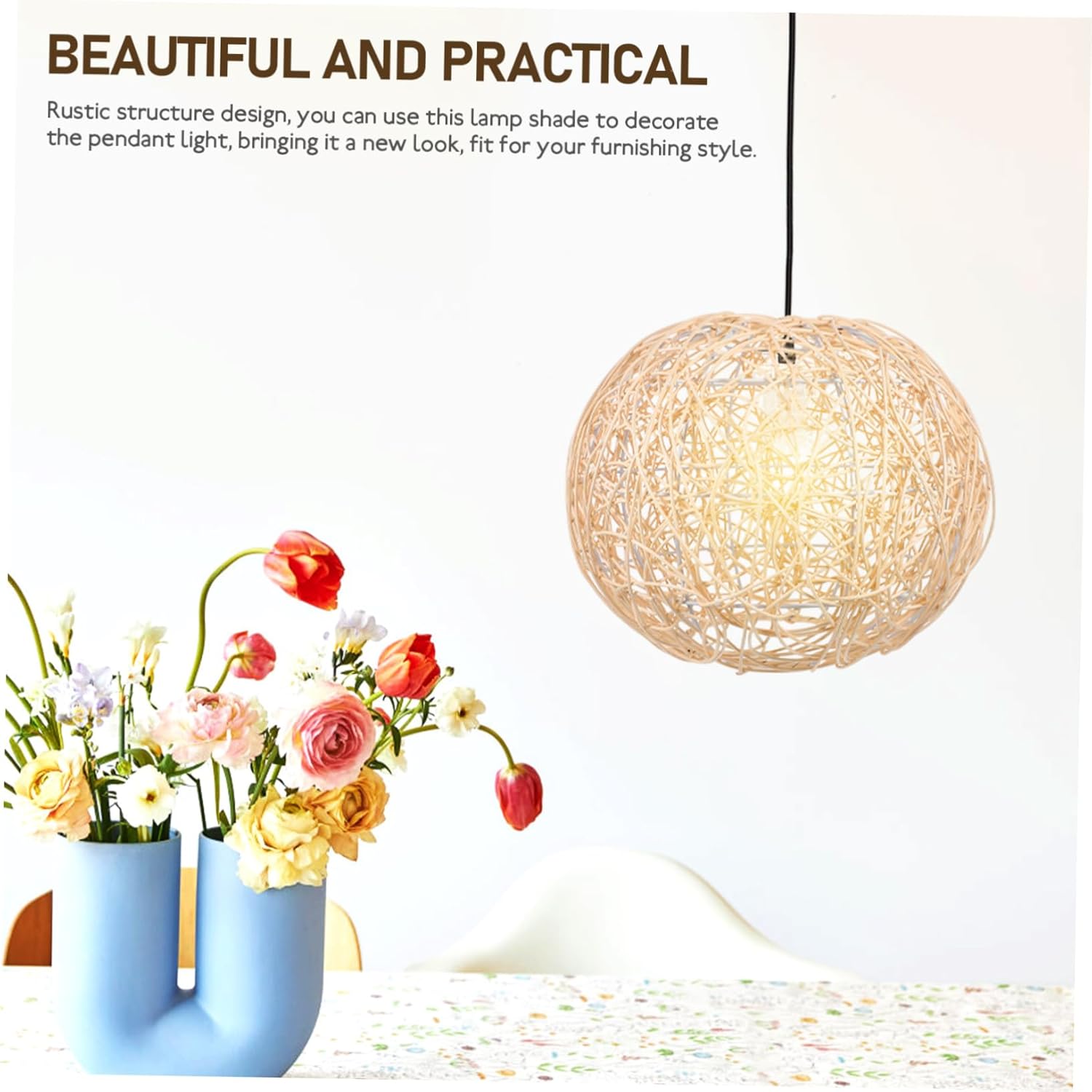 PRETYZOOM 1set Woven Rattan Pendant Light Shade Hanging Lamp Fixture for Entryway Rustic Style Ceiling Lighting Versatile Design for Home Decor