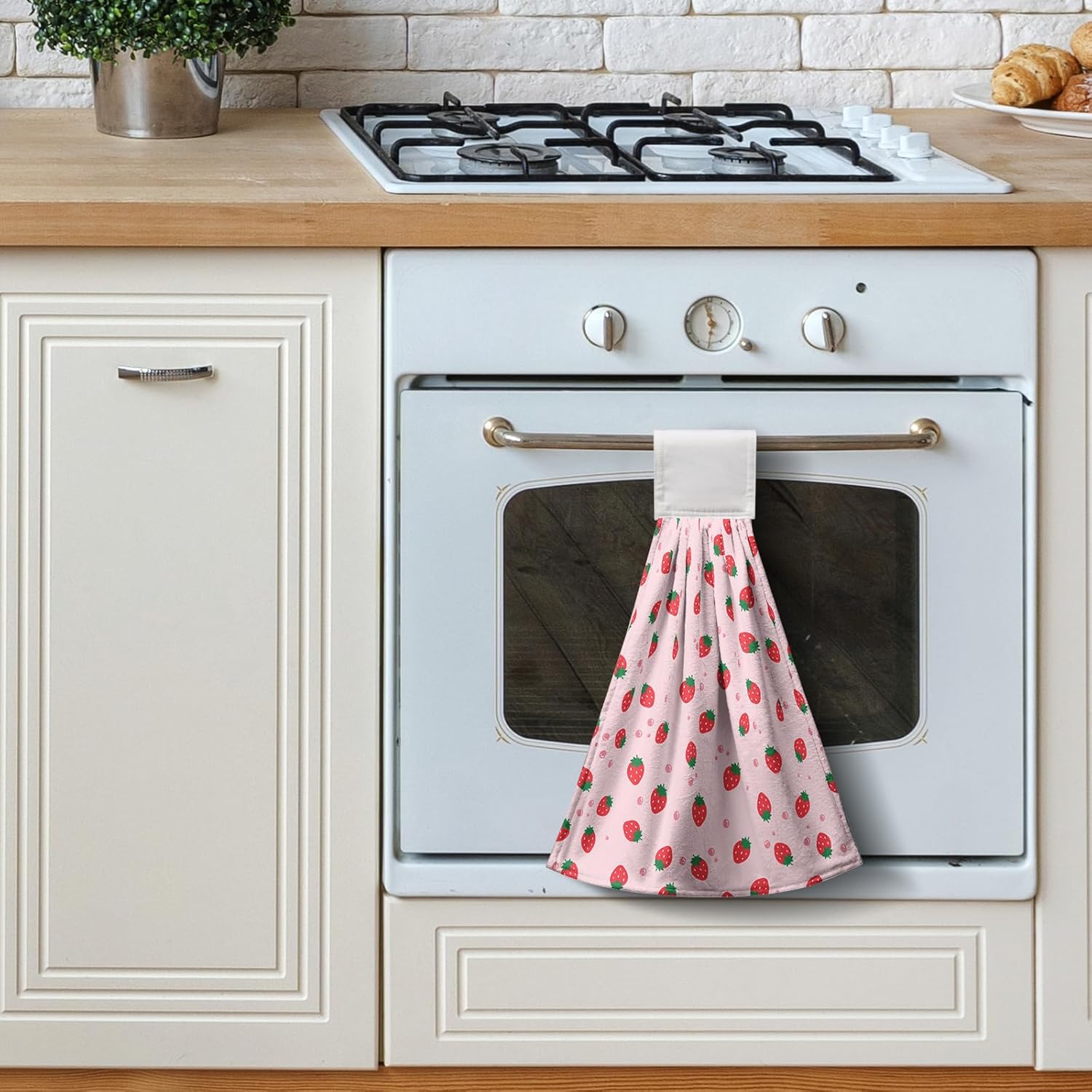 Strawberry Kitchen Hanging Towels Set of 2 Summer Pink Red Cute Hand Towel with Hanging Loop Farmhouse Strawberries Fruit Tea Dish Towel Soft Absorbent Bath Tie Towel for Bathroom - Image 7