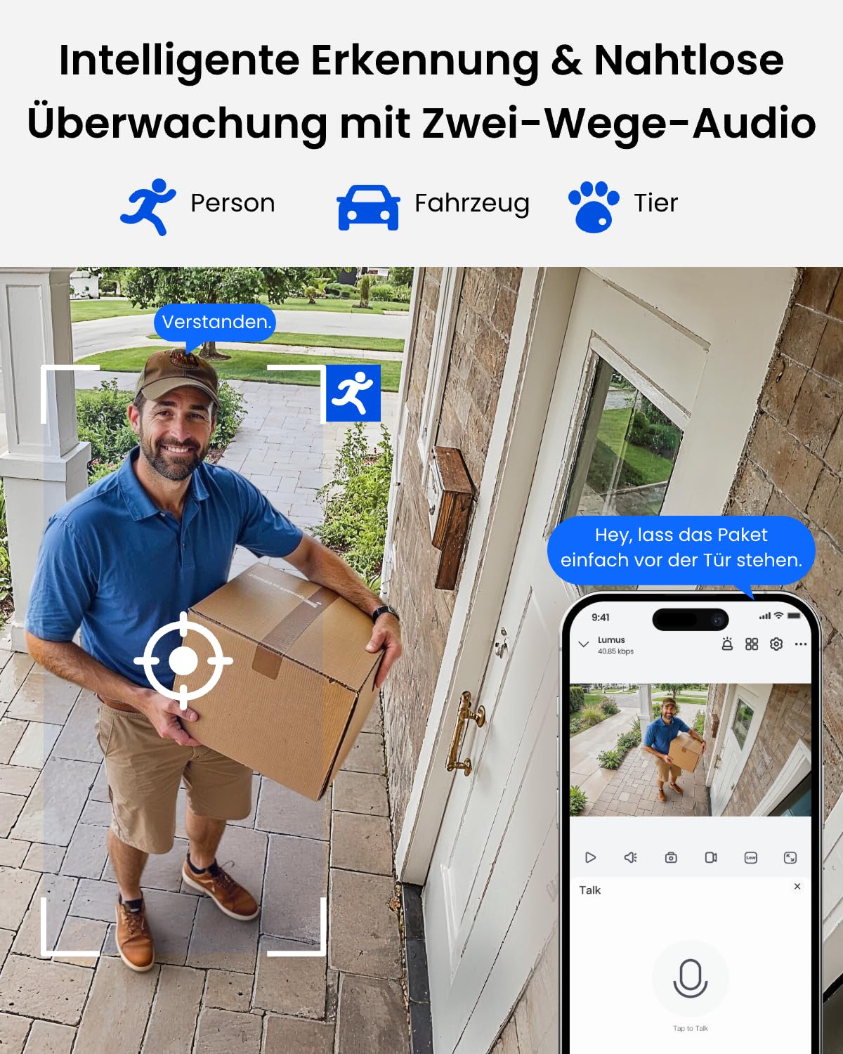 Reolink 2K Überwachungskamera Aussen Set mit Home Hub Mini, Farbnachtsicht, 2,4/5GHz Wi-Fi, KI-Erkennung, 24/7 Aufnahme, Zentrale Verwaltung & Kostenloser Lokaler Speicher, Lumus Plug-in 2-Kamera-Set