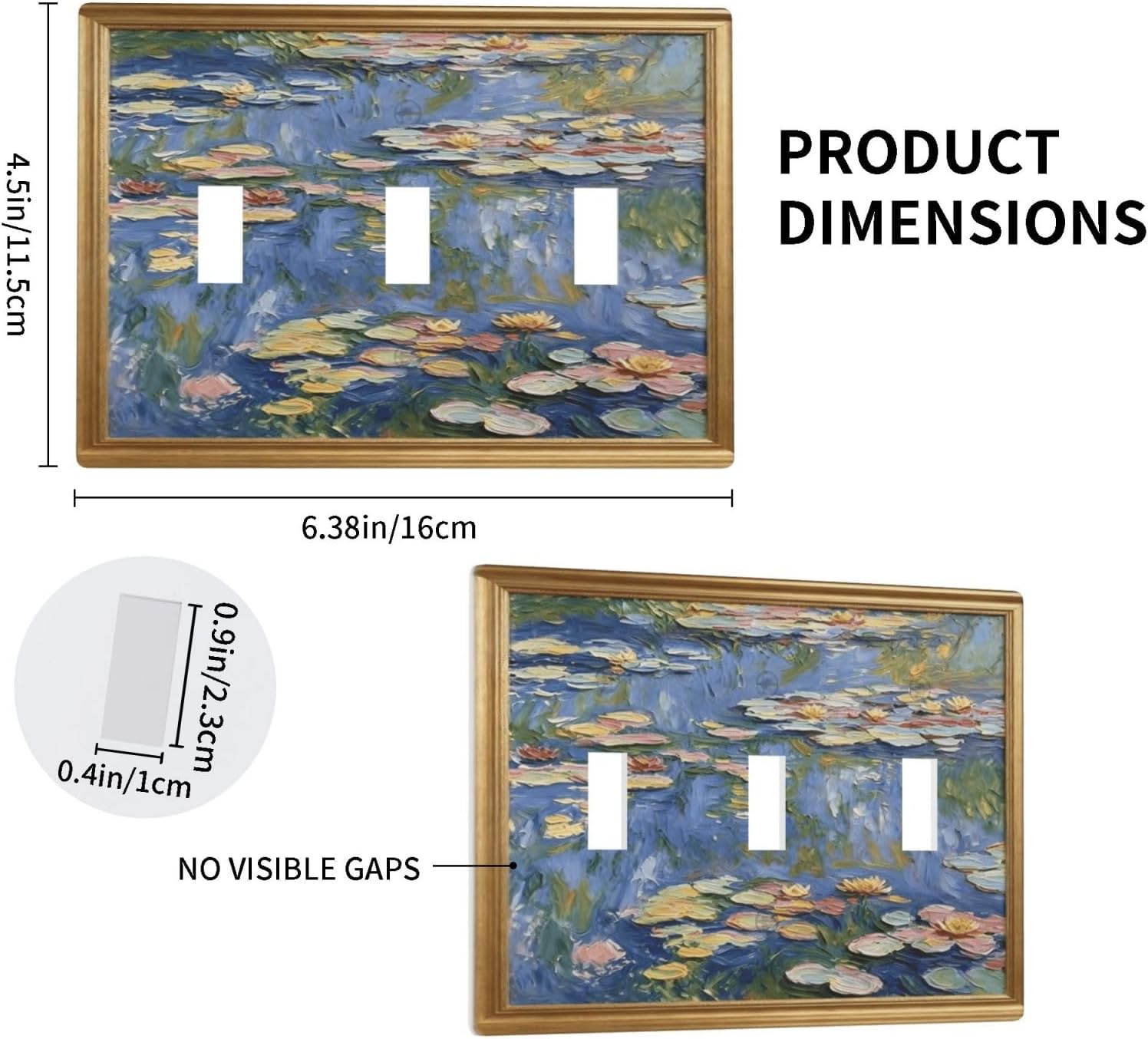 Decorative Art Light Switch Covers,3 Gang Triple Toggle Wall Plate Decorative Switch plate Electrical Faceplate,Monet Water Lilies Oil Painting