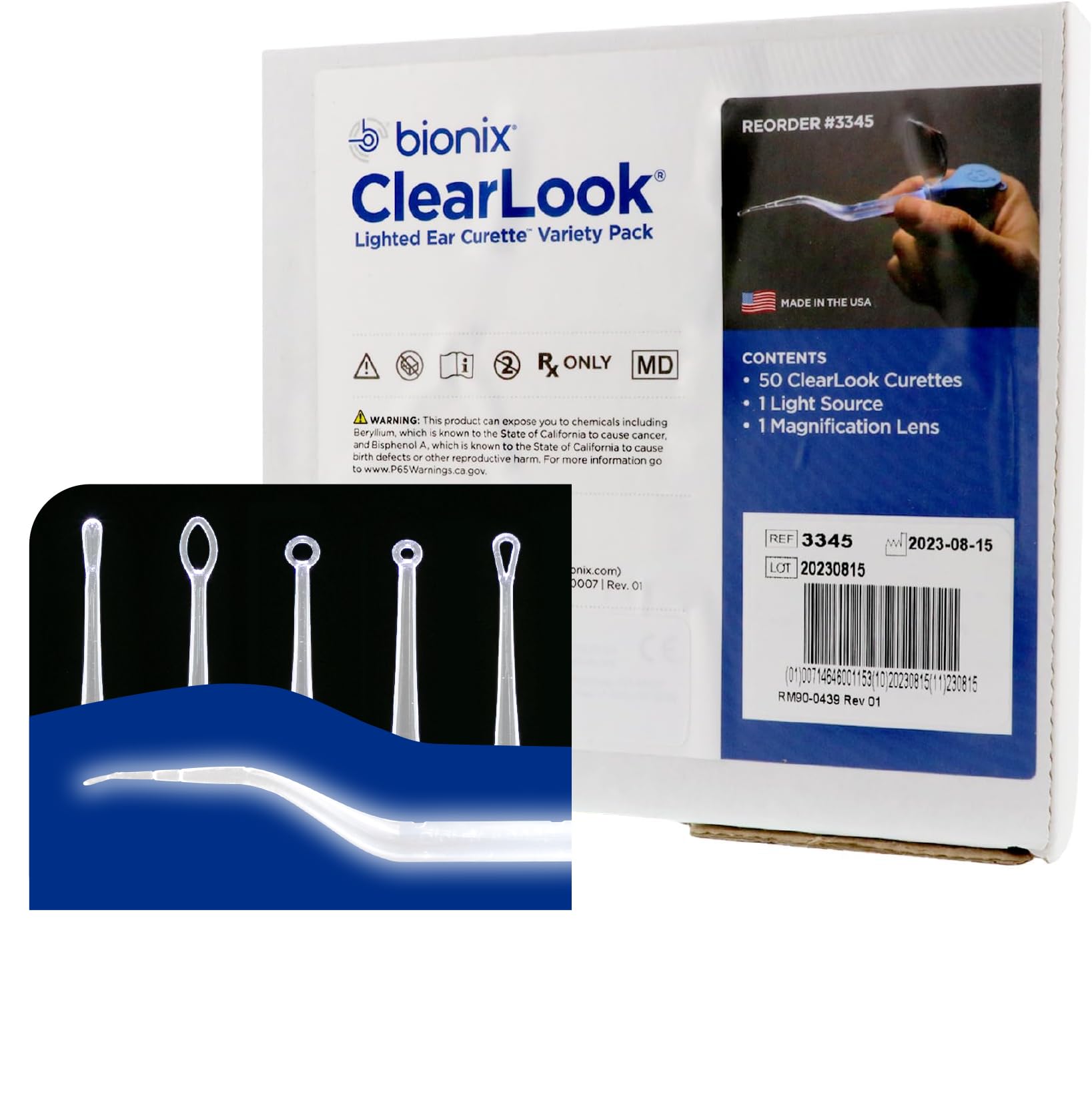 Bionix - ClearLook Lighted Ear Curette Variety Pack, Convenient & Easy-to-Use, Single-Use (50 Count)