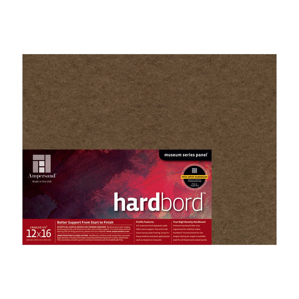 Ampersand Art Supply Hardboard Wood Painting Panel: Museum Series Hardbord, 12" x 16", 3/4 Inch Cradled Profile