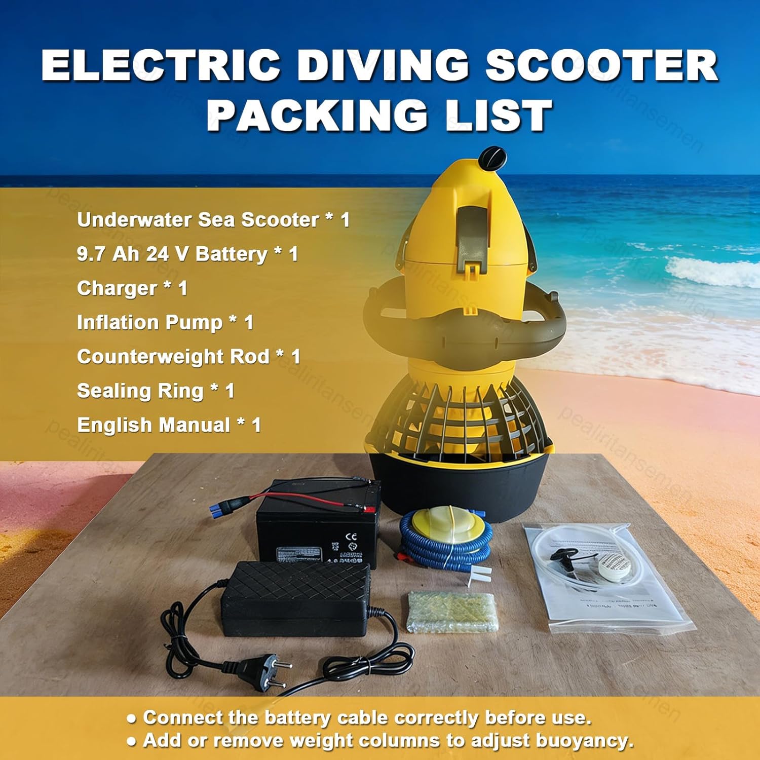 Professional Underwater Scooter – Sea Scooter with 9.7 Ah Battery, 60-Min Runtime, 2-Speed Control, for Pool, Lake & Snorkeling Fun, Full Propeller Safety Grille, LED Battery Indicator