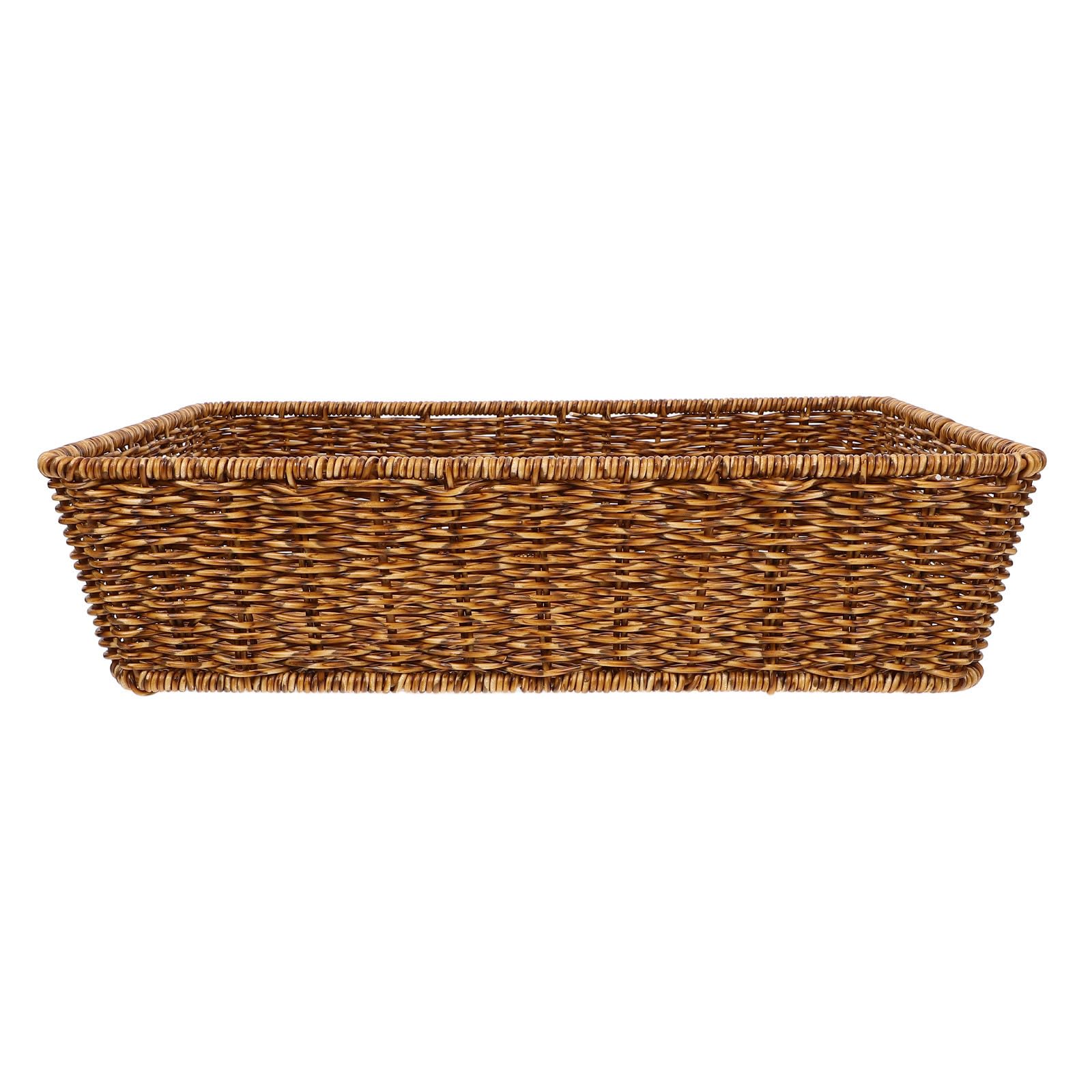 Panier de rangement tressé imitation rotin café aux finitions haut de gamme
