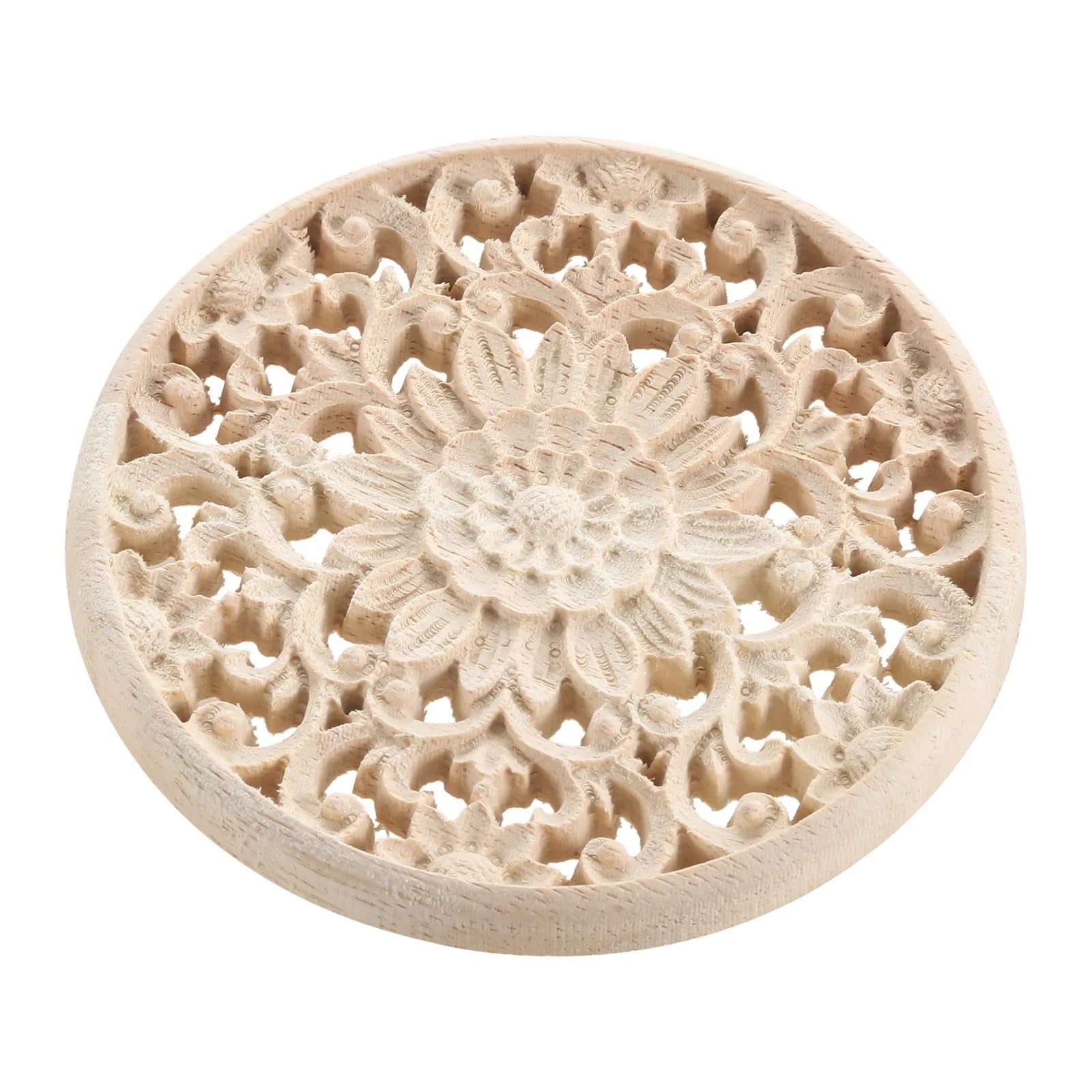 Rosetón de madera tallada de 10cm para decoración romántica en puertas y recibidores rústicos