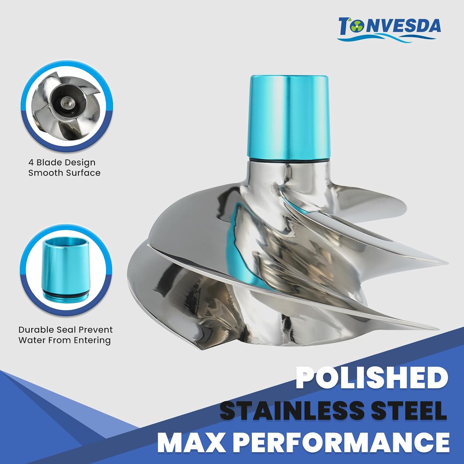 Jet Ski Impeller Fit Seadoo SX4-CD-11/16 RXP-X 300 GTR 230 GTX-230 4-Blade Polished 161MM Diameter