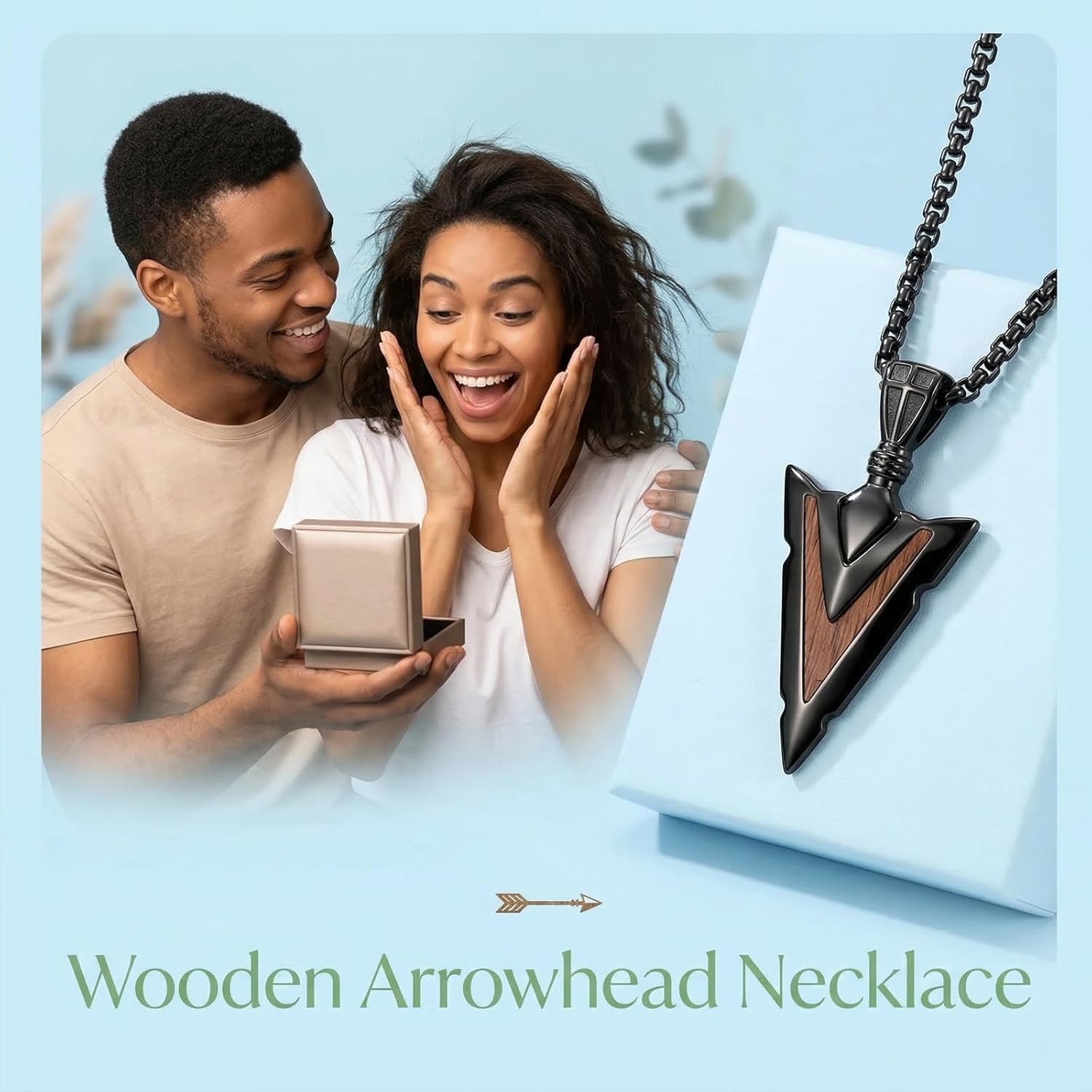 Viking Arrowhead Necklace for Men Women 925 Sterling Silver Turquoise/Malachite/Wood Arrowhead Pendant Fathers Mothers Day Birthday Gifts for Mom Dad Husband Brother (with Gift Box)