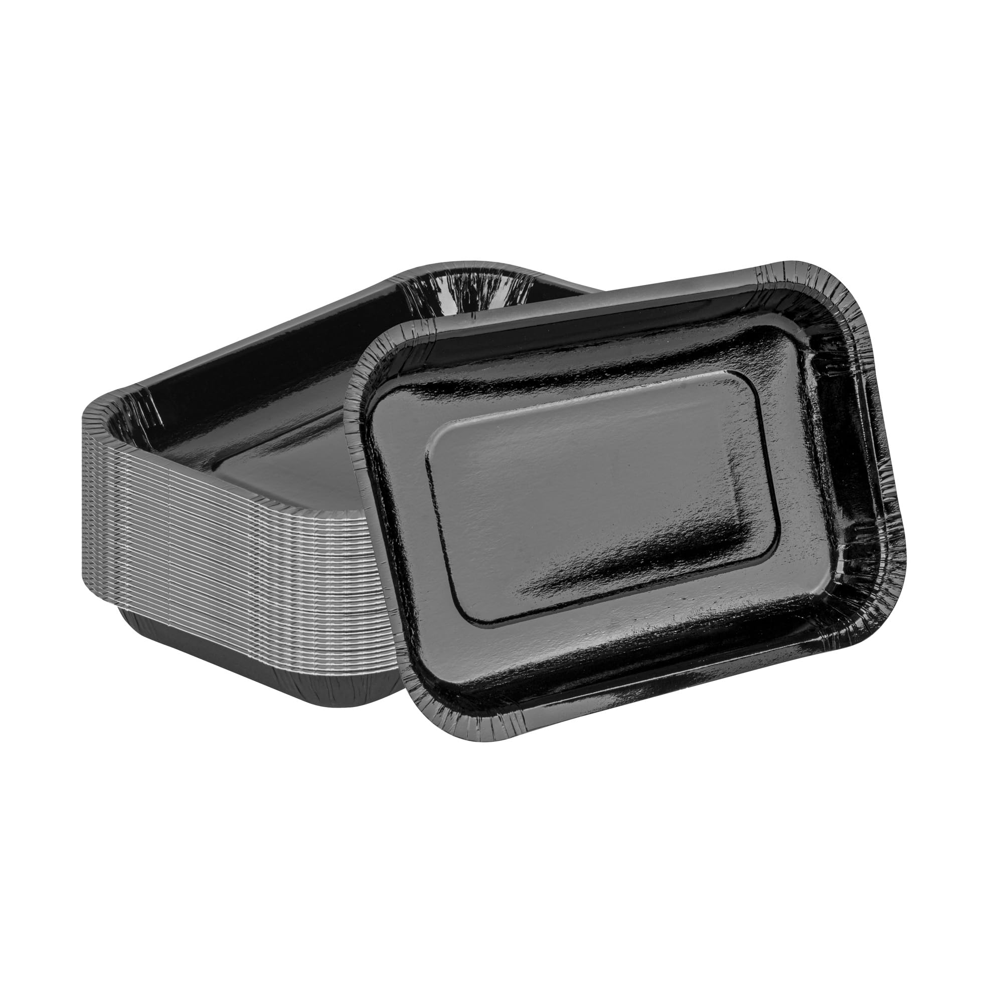 Restaurantware - Teglie da forno rettangolari da 20 x 14 x 2,5 cm, 100 teglie usa e getta - Coperchi venduti separatamente, in cartone nero, 680 g, congelabili, per brownies