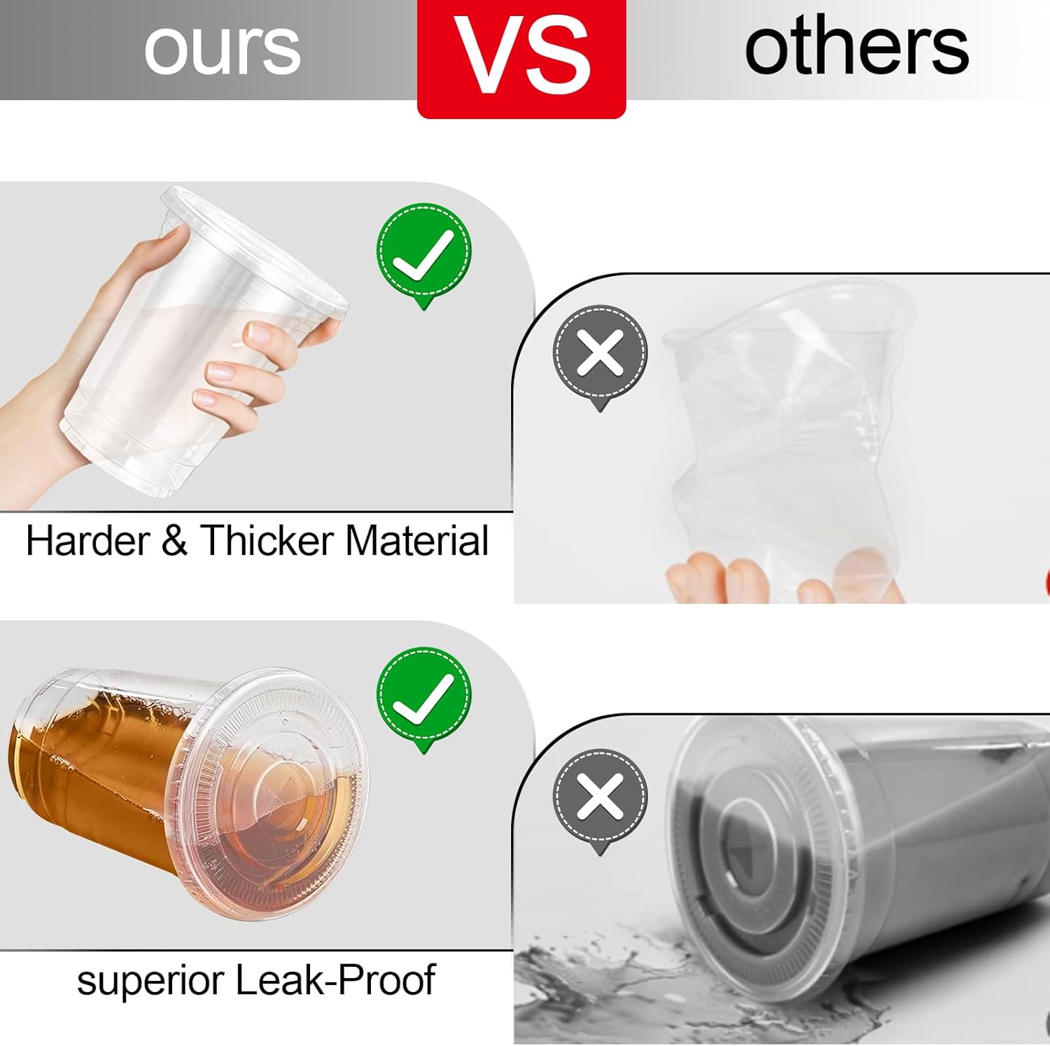 16 oz 100 Pack Clear Plastic Cups with Lids and Straw,leak-proof durable,To-Go Cold Coffee Cups,Disposable Cold Drink Cups for Parties, Outdoor Events, Cafes, and Smoothies - Image 6